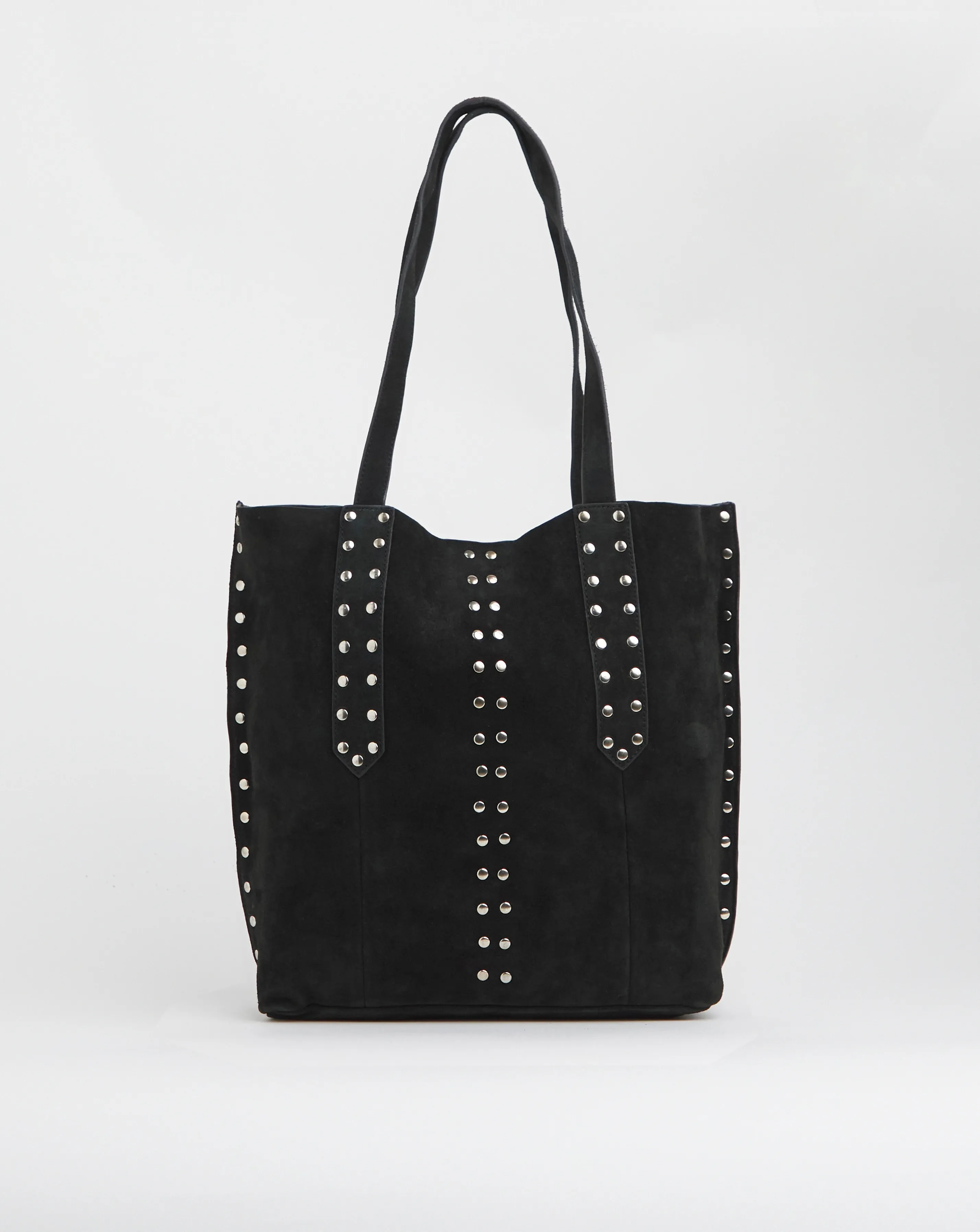 Black Real Suede Studded Tote Bag | Simply Be