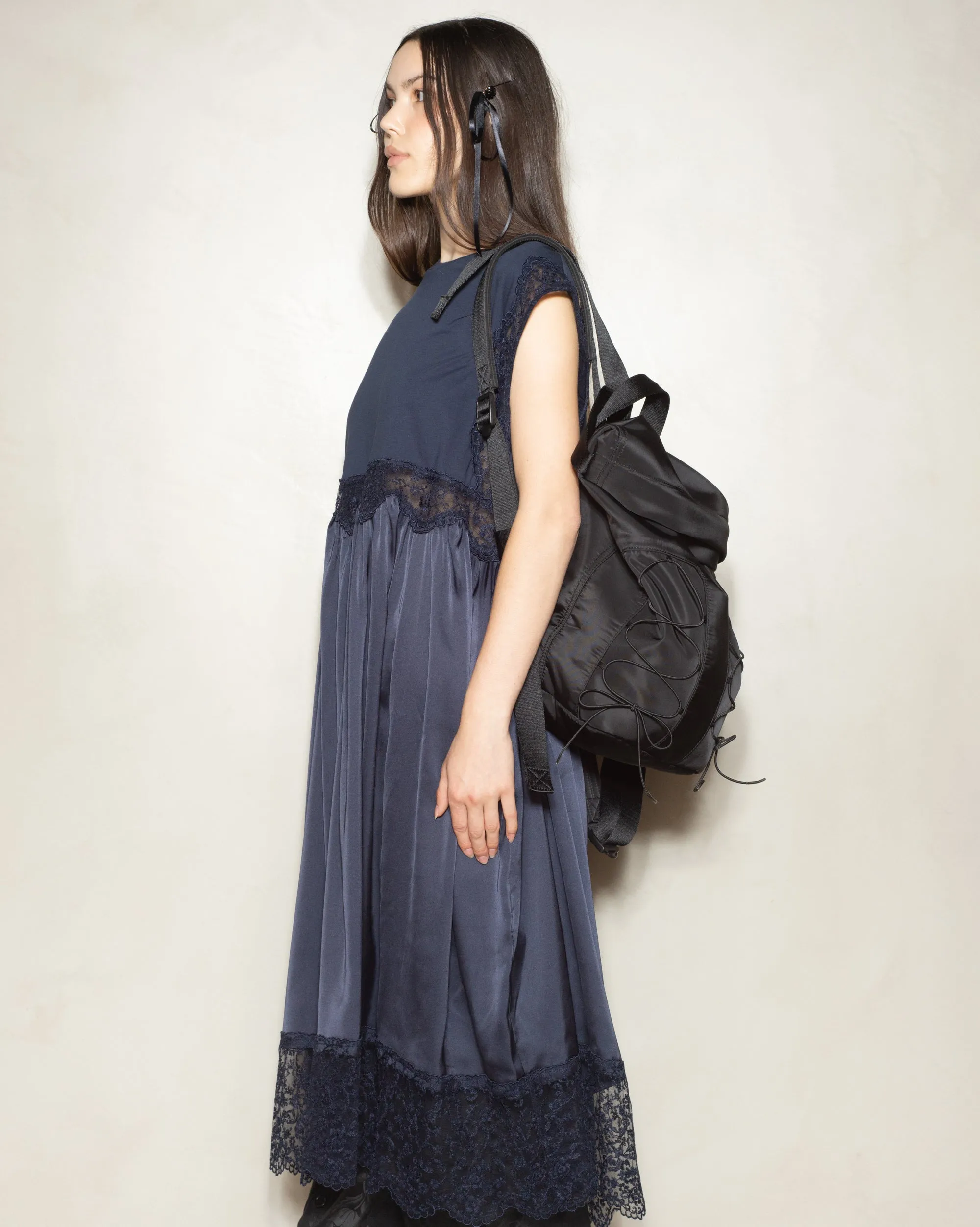 Black Sporty Lace Up Military Backpack