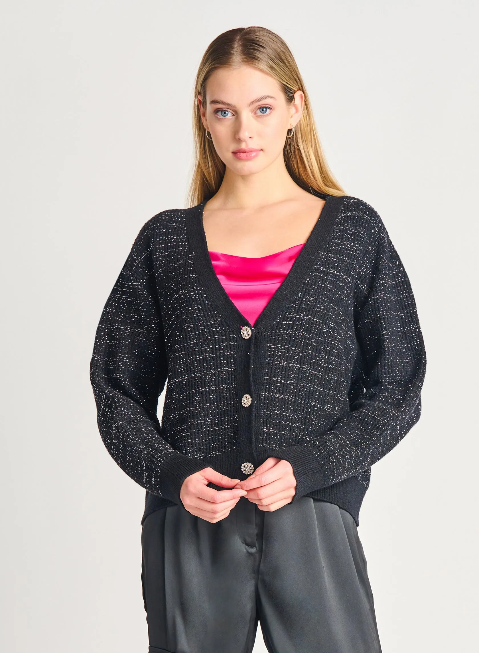 Black Tape Embellished Trim Cardigan