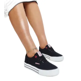 Black women's sneakers with a thick sole, Cross Jeans