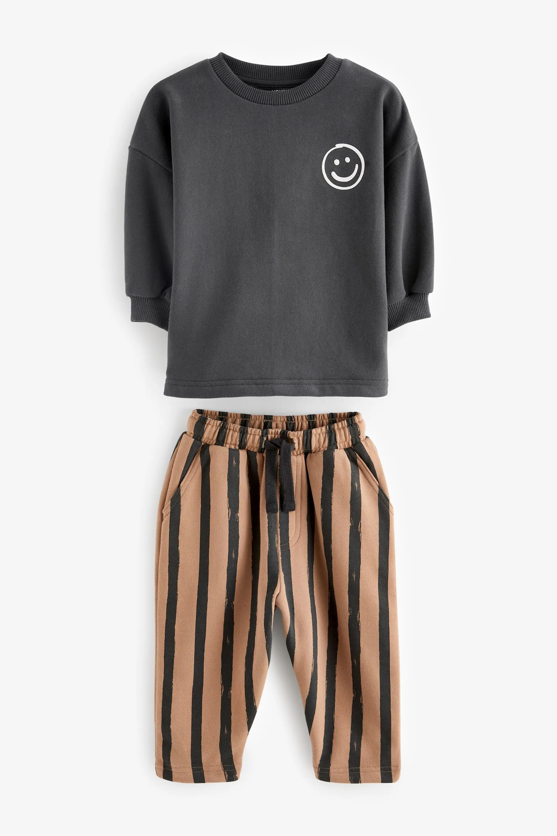 Black/Brown Sweatshirt And Stripe Joggers Set (3mths-7yrs)