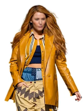 Blake Lively It Ends With Us Real Leather Mustard Jacket 