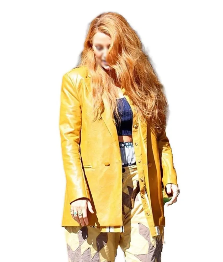 Blake Lively It Ends With Us Real Leather Mustard Jacket 