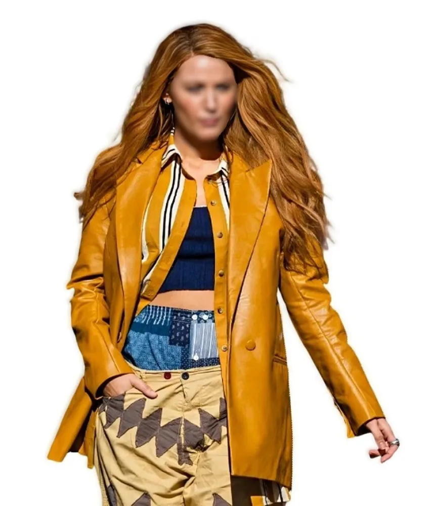 Blake Lively It Ends With Us Real Leather Mustard Jacket 