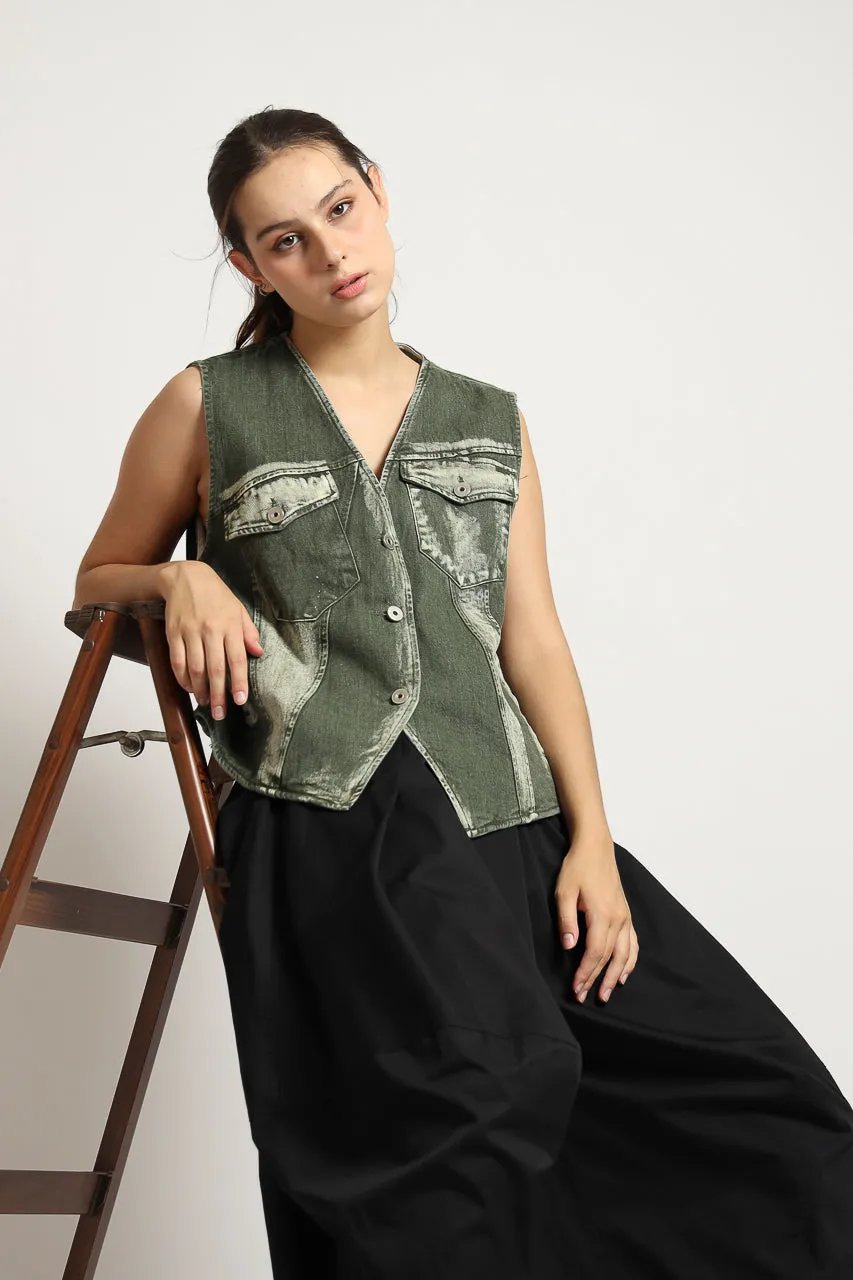 Bloom et Cotton Vest Olive Denim with