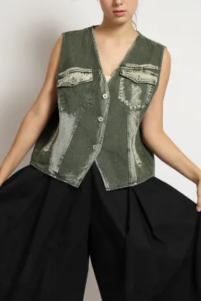 Bloom et Cotton Vest Olive Denim with