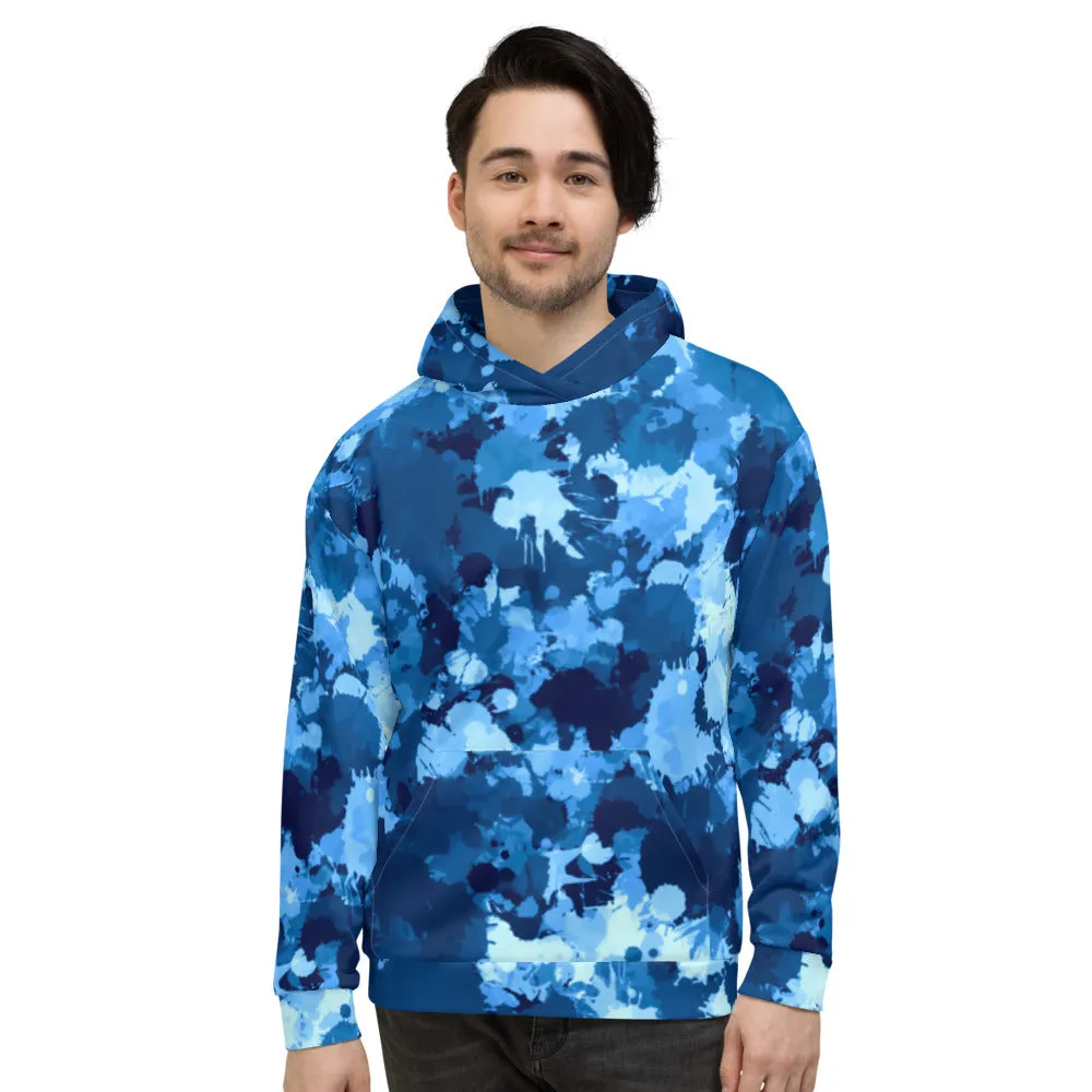 Blue Paint Splatter Pullover Hoodie