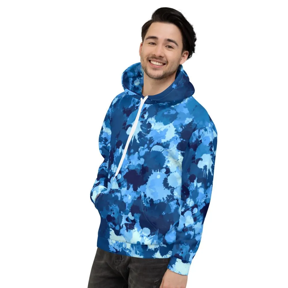 Blue Paint Splatter Pullover Hoodie