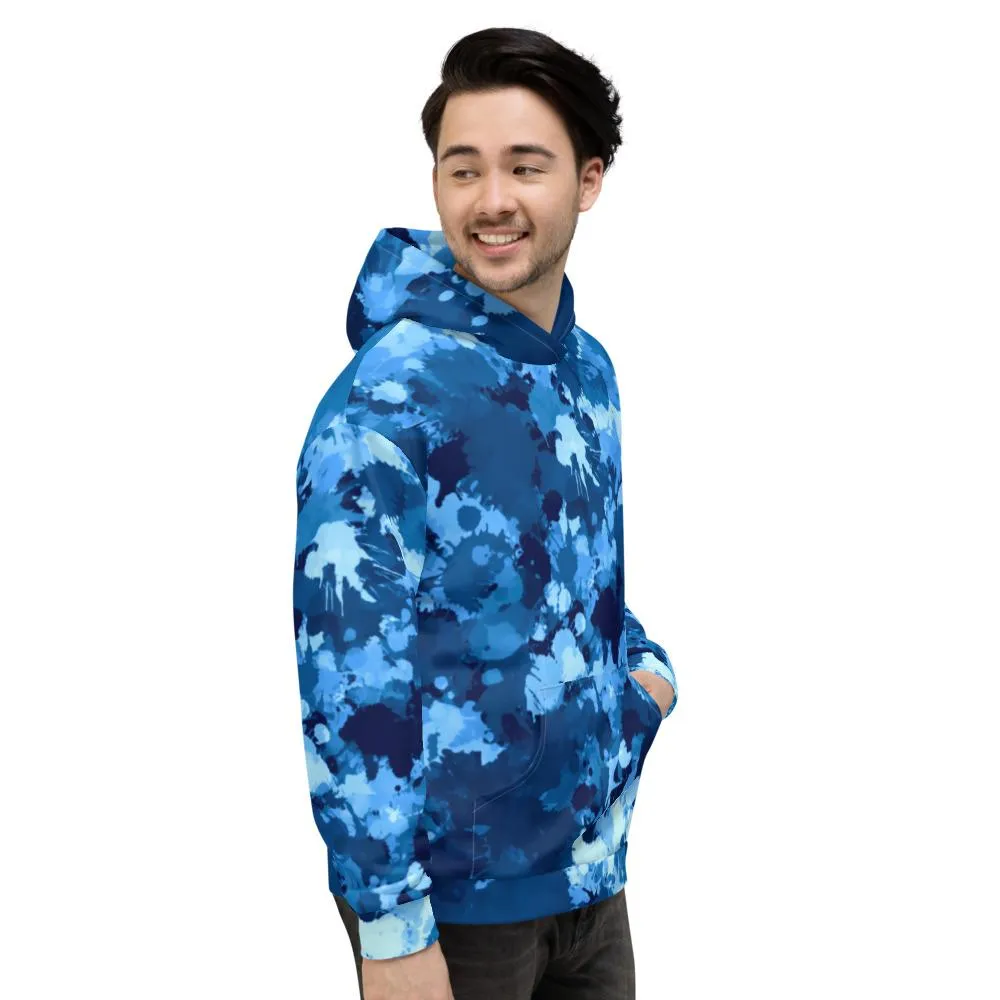 Blue Paint Splatter Pullover Hoodie