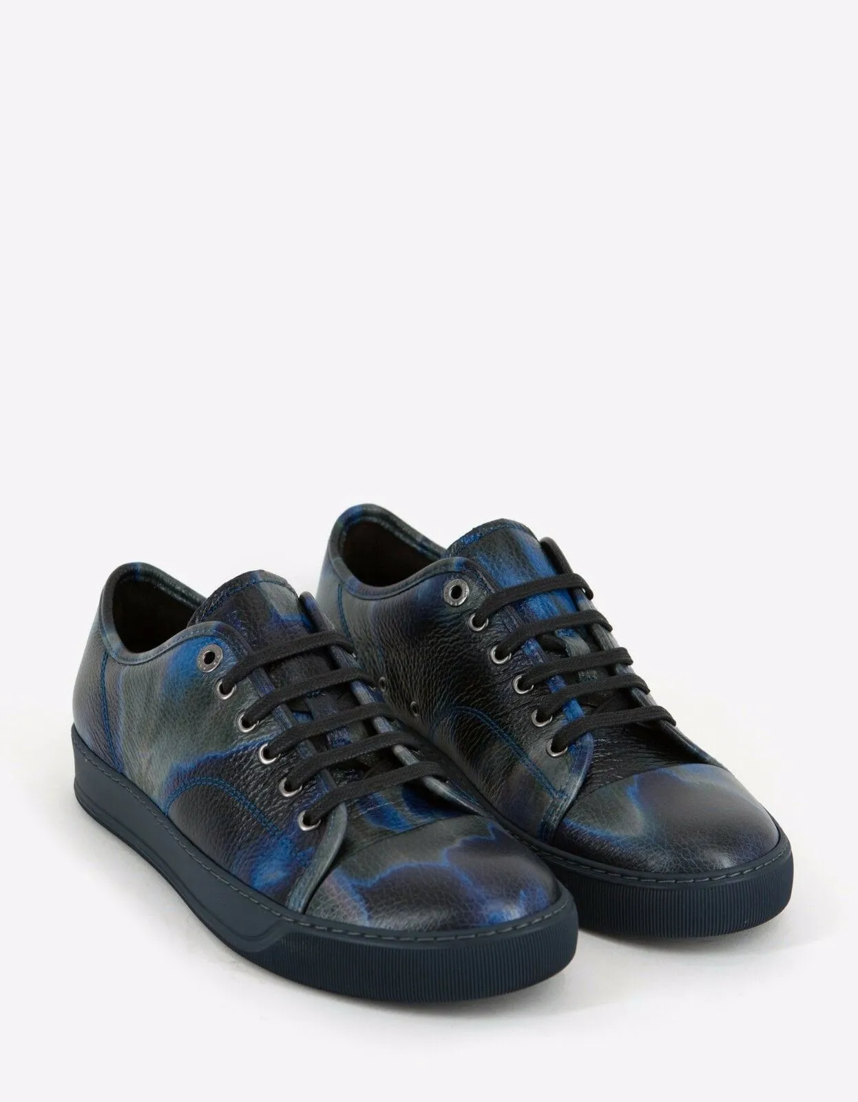 Blue Tye & Dye Print Leather Trainers