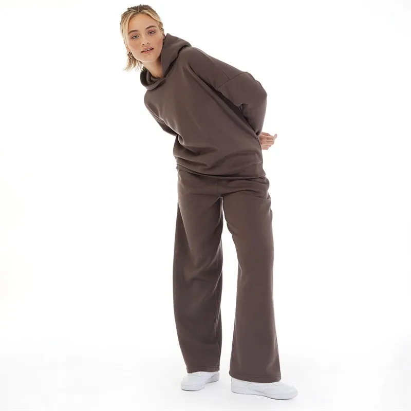 Board Angels Womens Wide Leg Joggers Hooded Tracksuit Chocolate