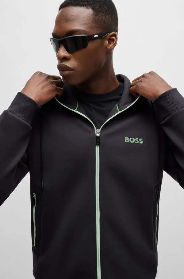 BOSS GREEN Boss Cotton-Blend Zip-Up Hoodie with 3D Logo - Grey