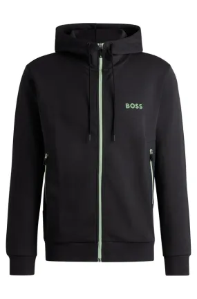 BOSS GREEN Boss Cotton-Blend Zip-Up Hoodie with 3D Logo - Grey