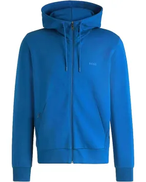 BOSS GREEN Boss Stretch-Cotton Zip-Up Hoodie with Logo Print - Blue