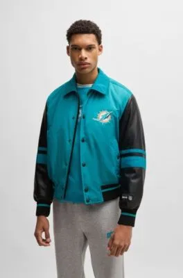 BOSS x NFL mixed-material jacket with faux-leather sleeves