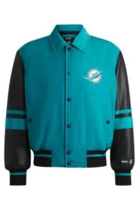 BOSS x NFL mixed-material jacket with faux-leather sleeves