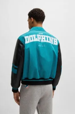 BOSS x NFL mixed-material jacket with faux-leather sleeves