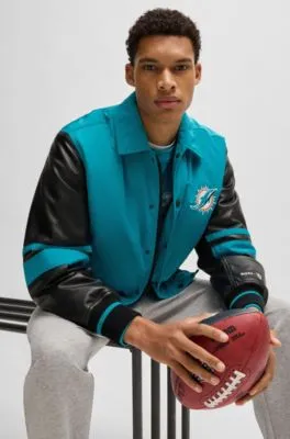 BOSS x NFL mixed-material jacket with faux-leather sleeves