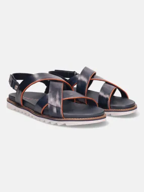 bugatti Dark Blue Premium Leather Back Strap Sandals