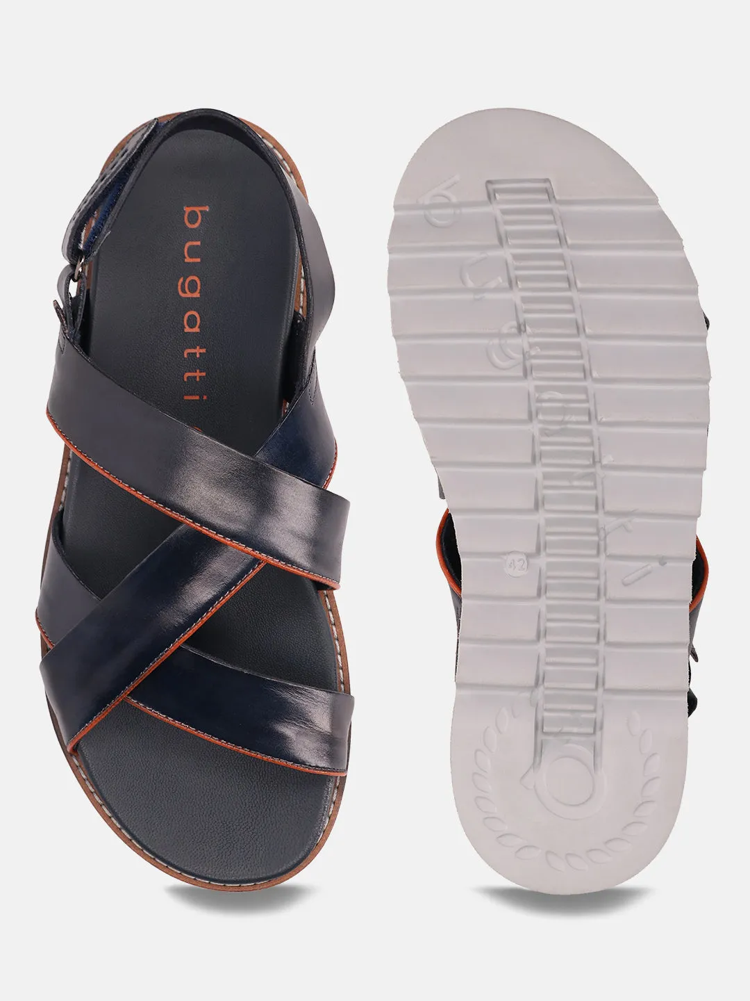 bugatti Dark Blue Premium Leather Back Strap Sandals