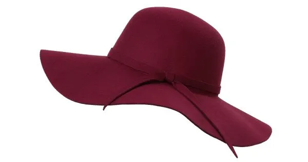 Burgundy Broad Wide Brim Woolen Lady Hat