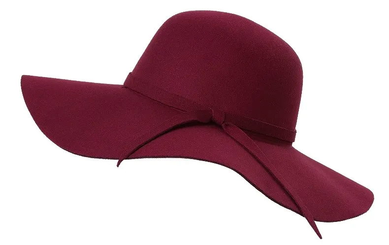 Burgundy Broad Wide Brim Woolen Lady Hat