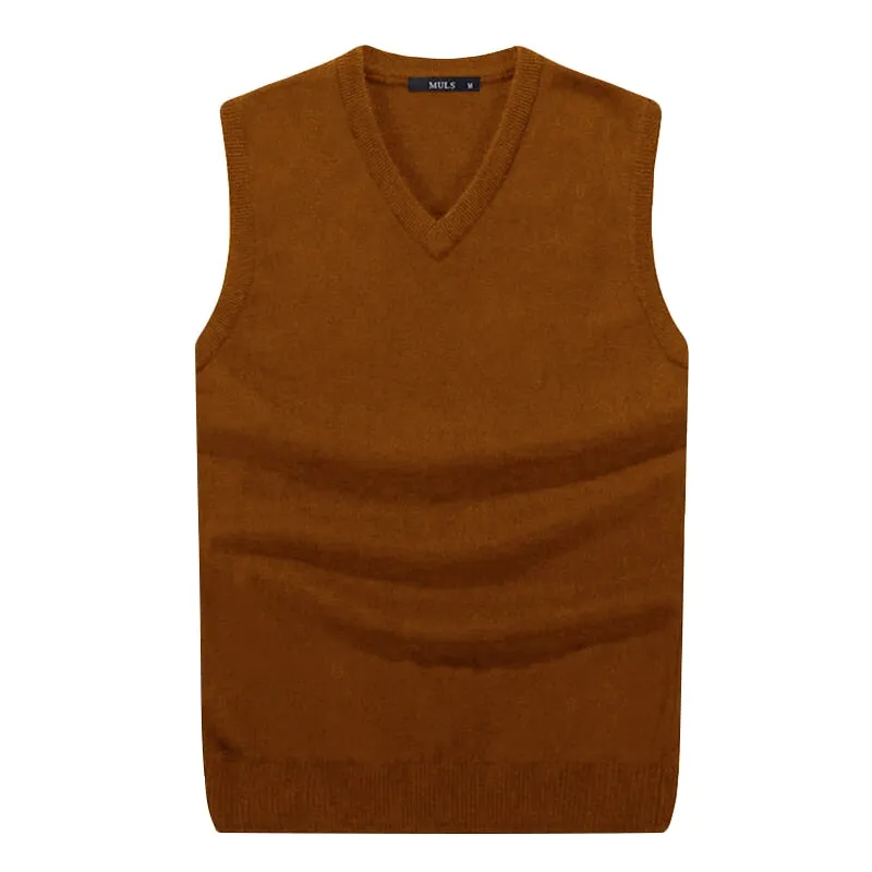 Business Casual Men's Solid V Neck Sleeveless Knitted Vest Sweater