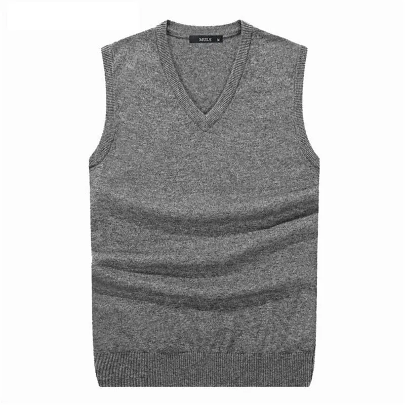 Business Casual Men's Solid V Neck Sleeveless Knitted Vest Sweater