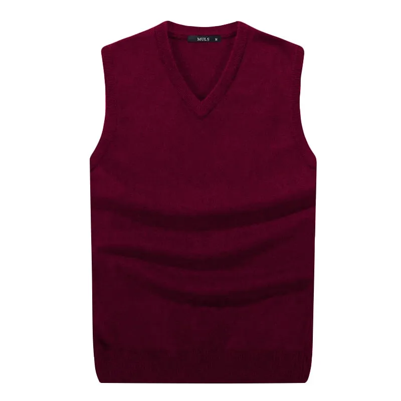 Business Casual Men's Solid V Neck Sleeveless Knitted Vest Sweater