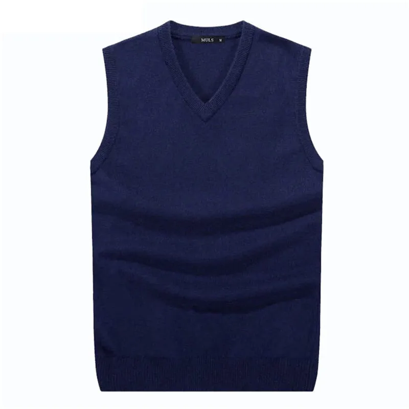 Business Casual Men's Solid V Neck Sleeveless Knitted Vest Sweater