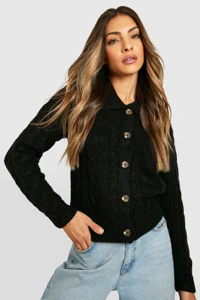 Cable Detail Polo Collar Cardigan