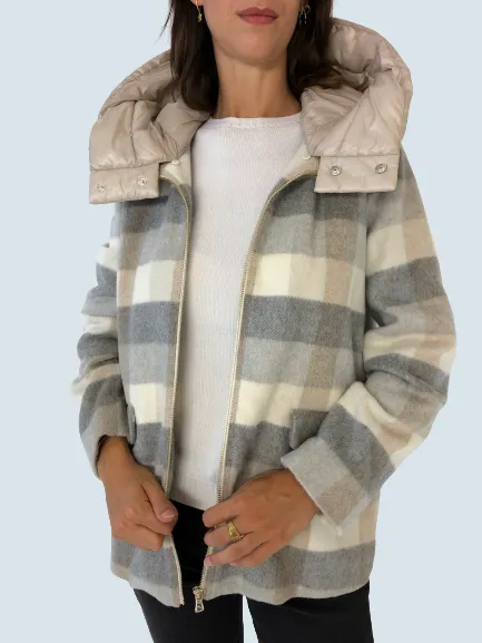 CAPPOTTO DONNA FANTASIA CHECK CON CAPPUCCIO RIMOVIBILE