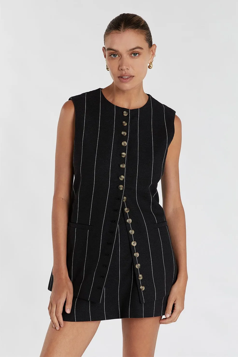 CARA BLACK PINSTRIPE VEST