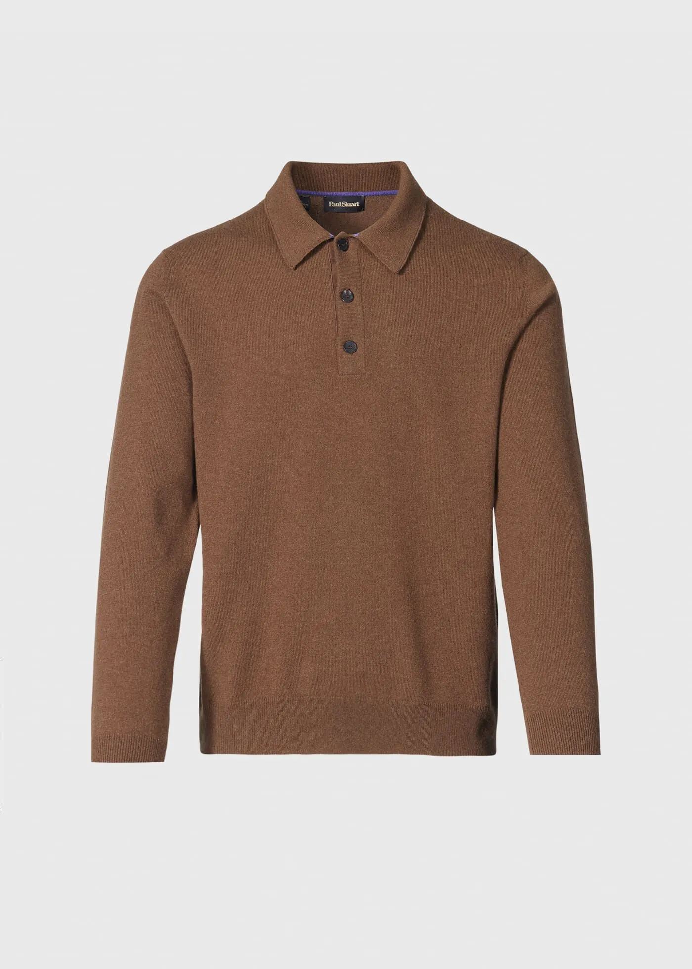 Cashmere Long Sleeve Polo with Suede