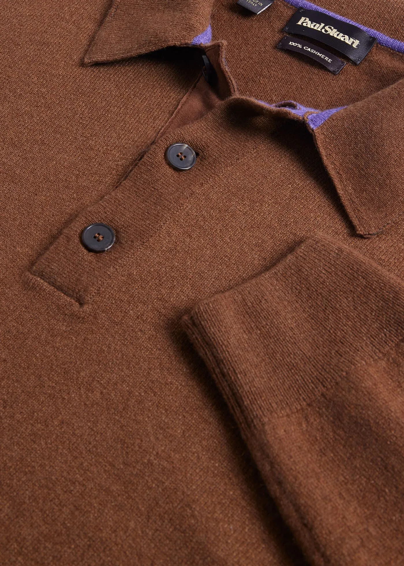 Cashmere Long Sleeve Polo with Suede