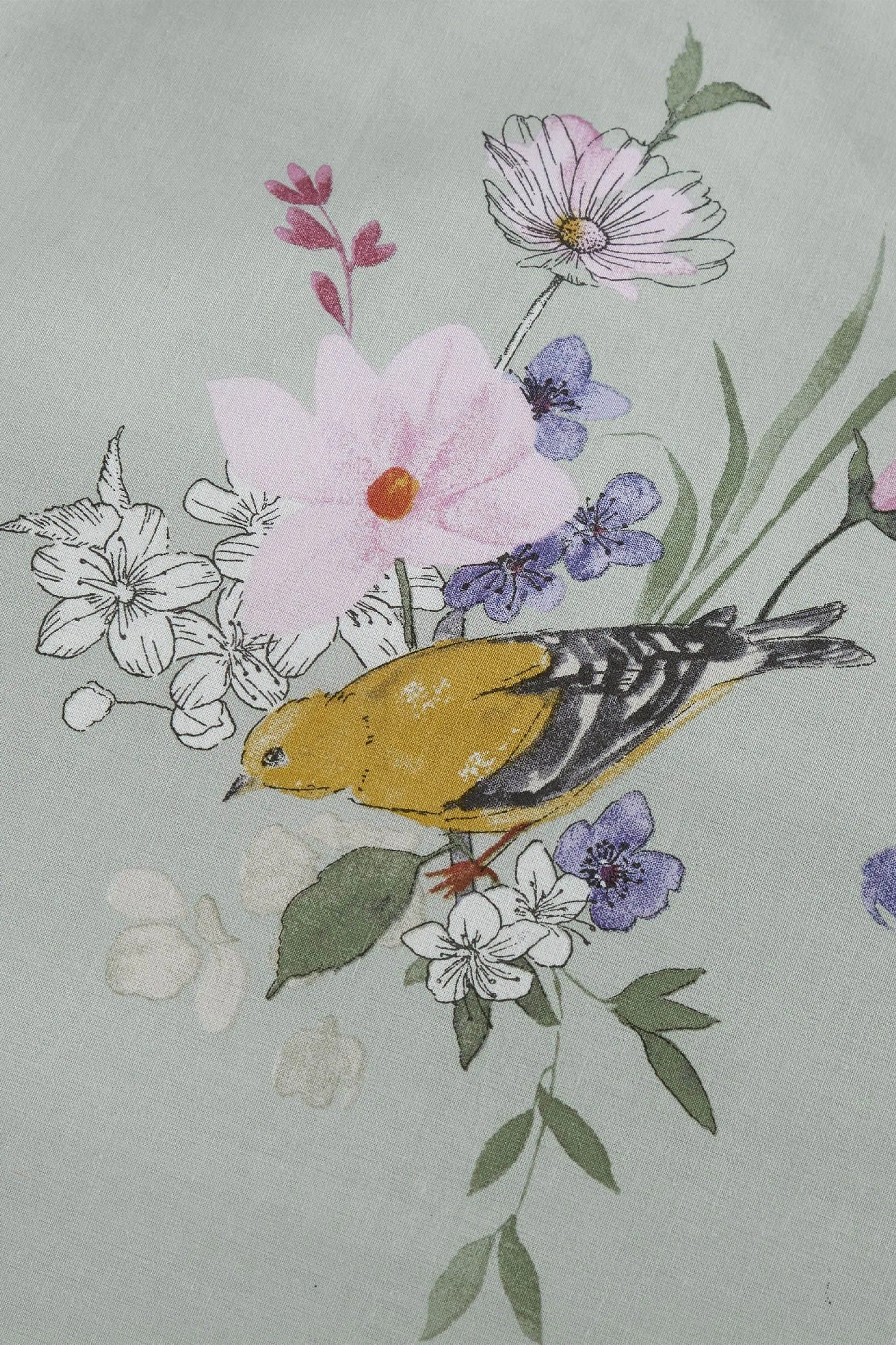 Catherine Lansfield Green Songbird Reversible Duvet Cover and Pillowcase Set