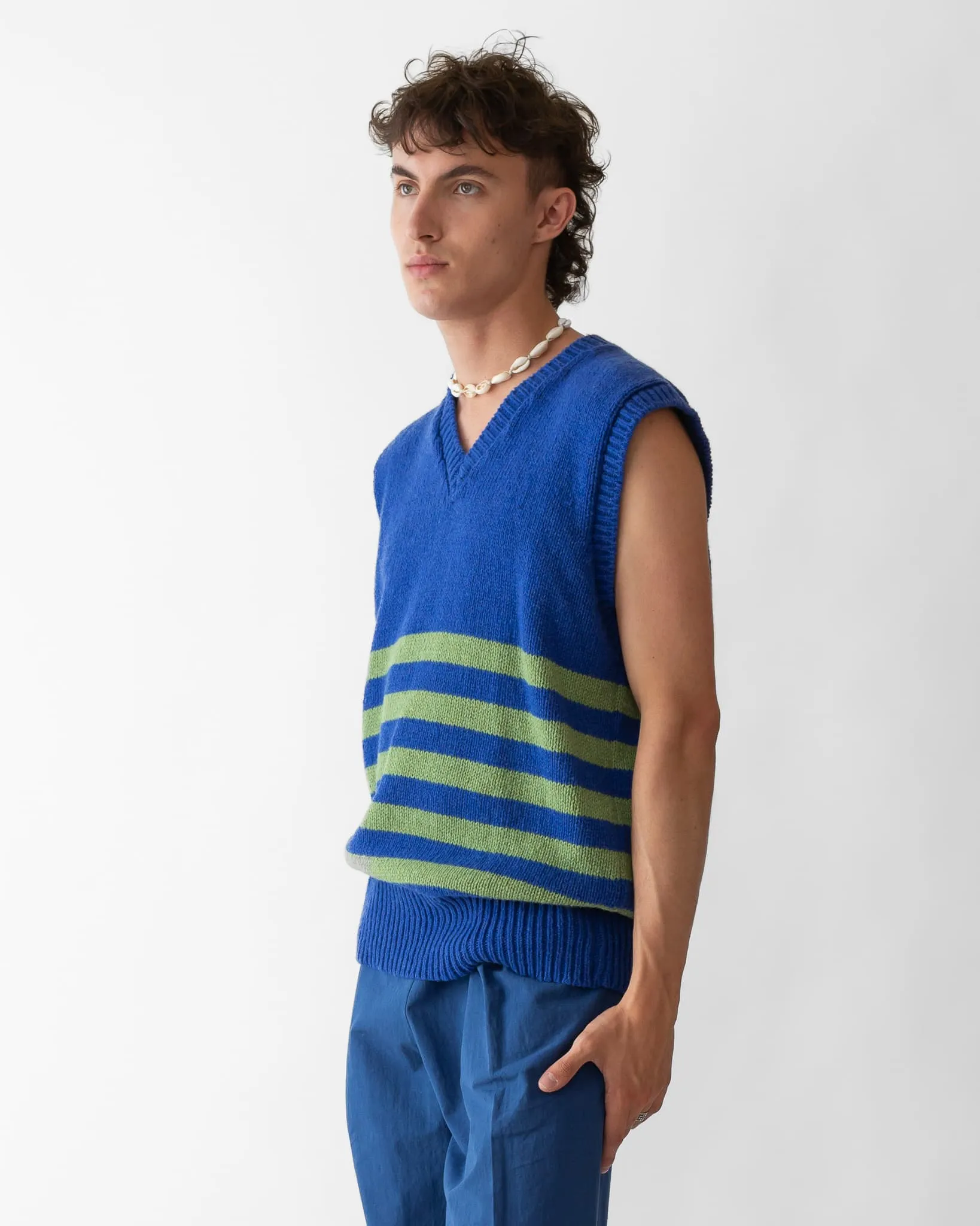 Cawley Morris Knitted Vest in Blue/Green