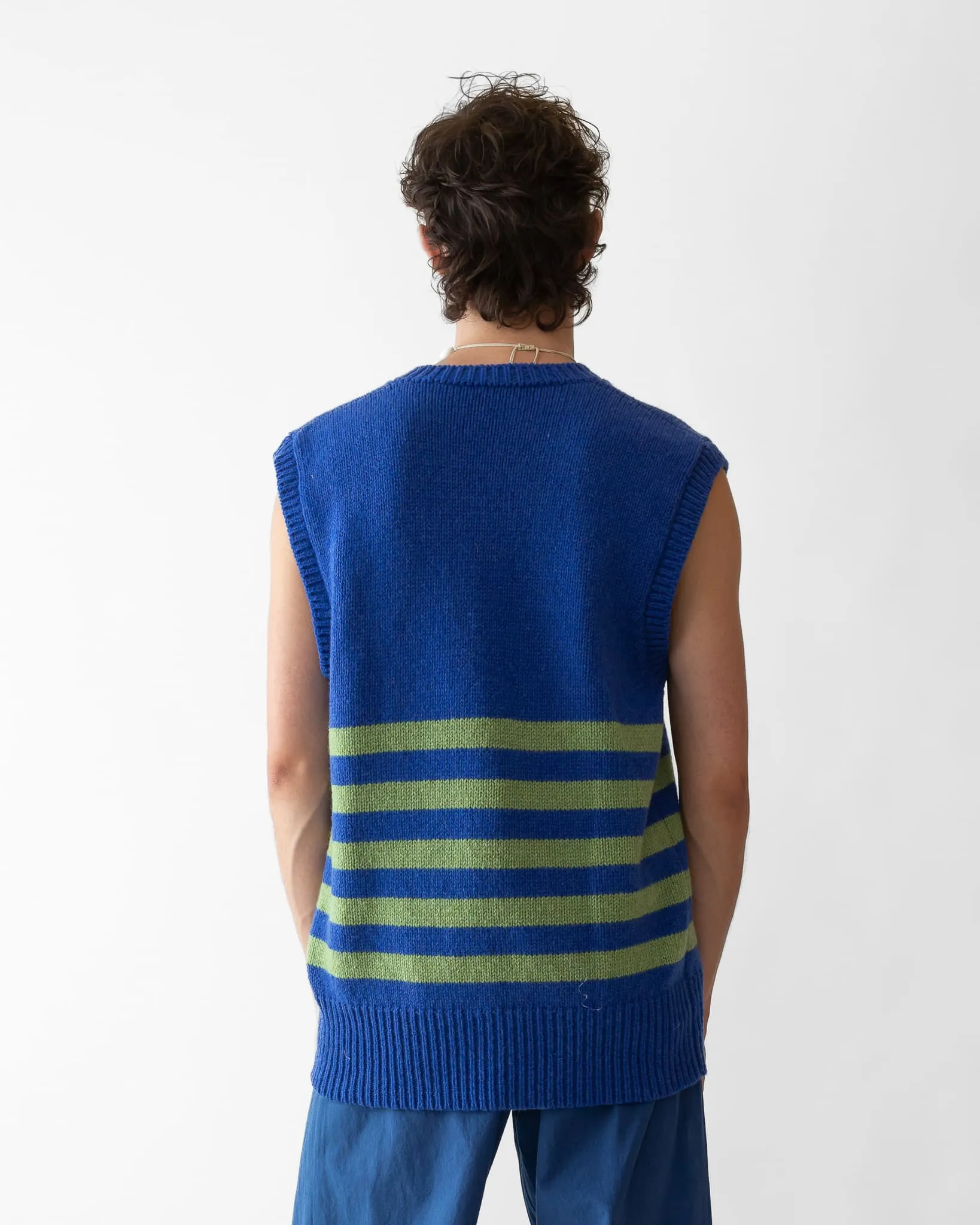 Cawley Morris Knitted Vest in Blue/Green