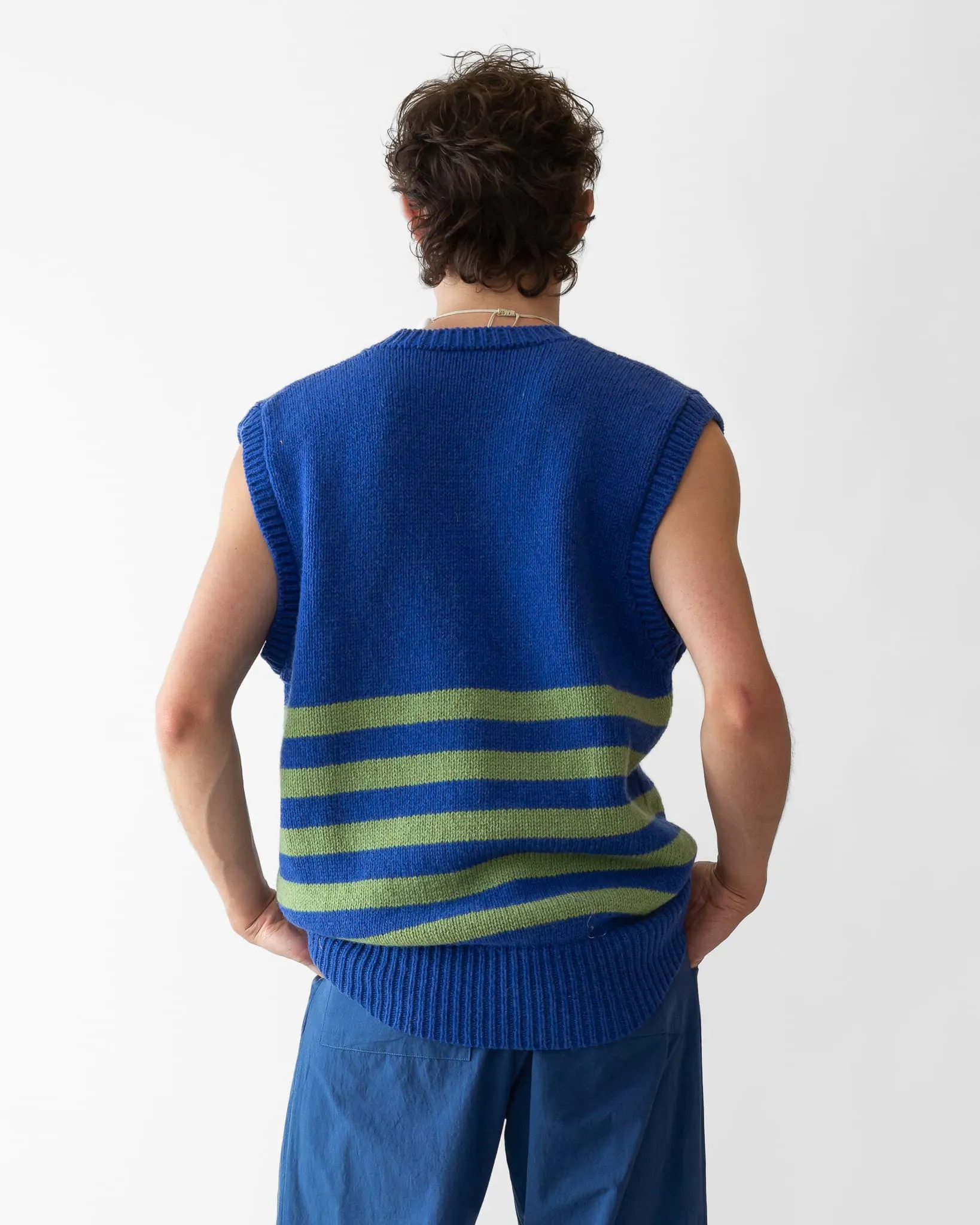 Cawley Morris Knitted Vest in Blue/Green