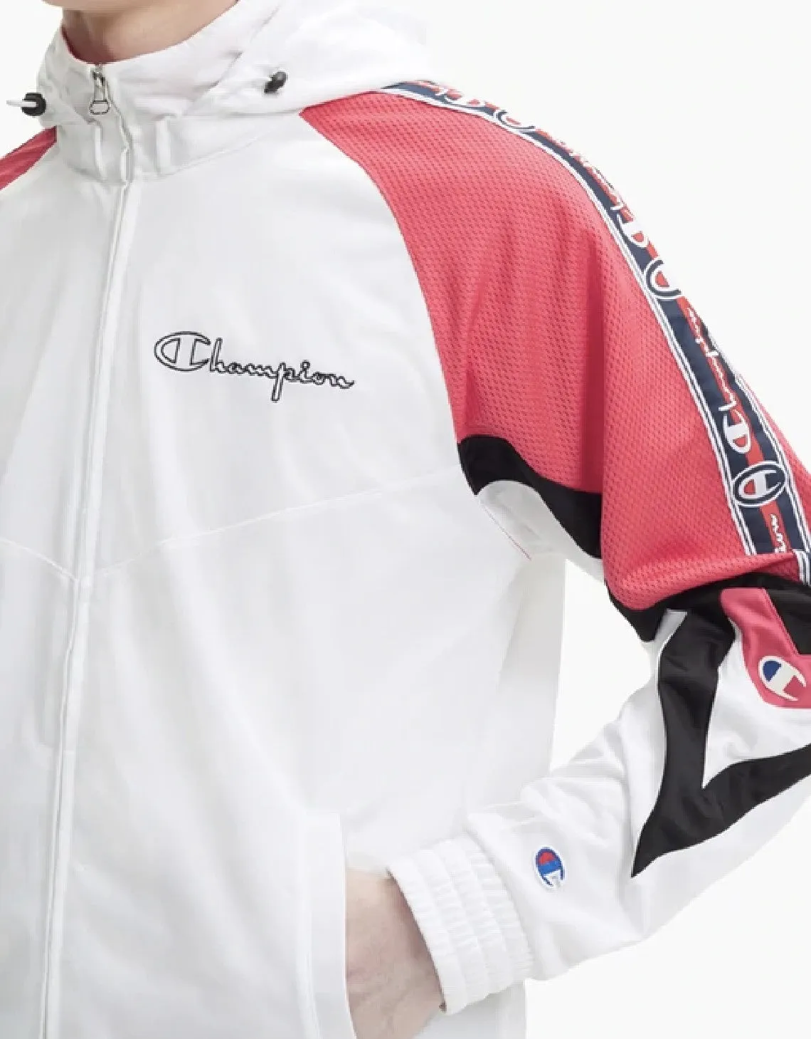 Champion Europe Archive Jacquard Logo Tape Hooded Track Jacket White