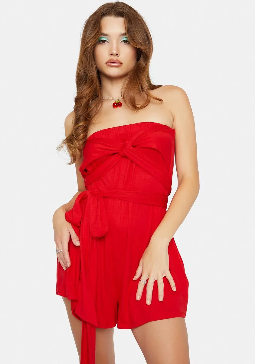 Cherry Playful Kiss Strapless Romper-