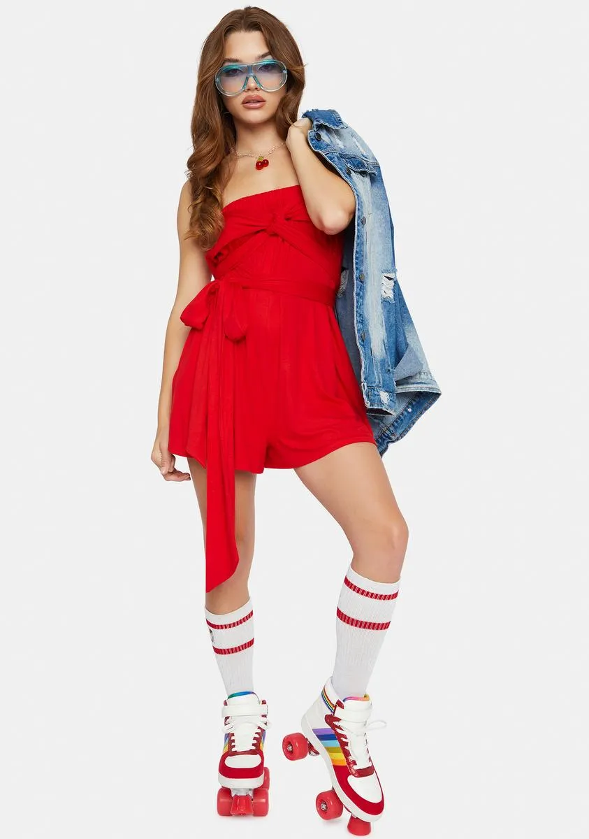 Cherry Playful Kiss Strapless Romper-