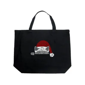 Christmas Peeking Cat - Large Word Art Tote Bag