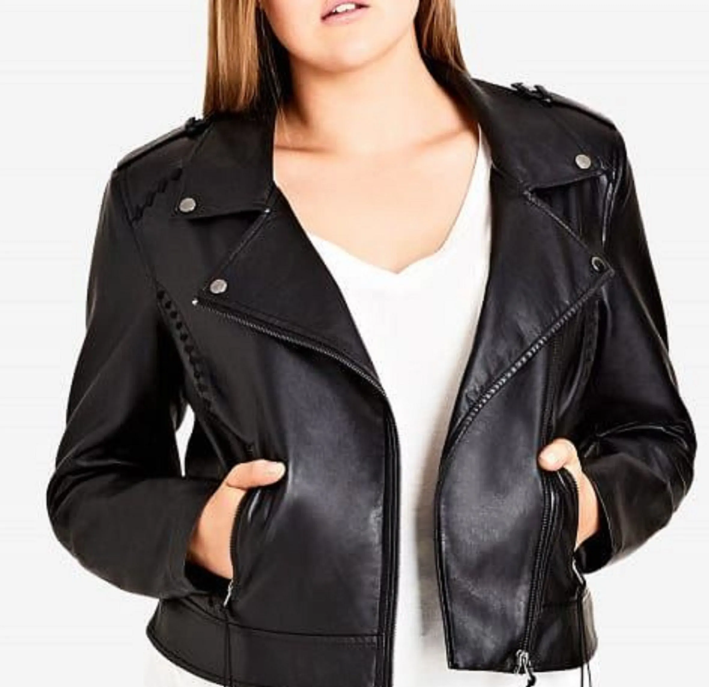 City Chic Women's Trendy Plus Size Biker Jacket Black Size 20W