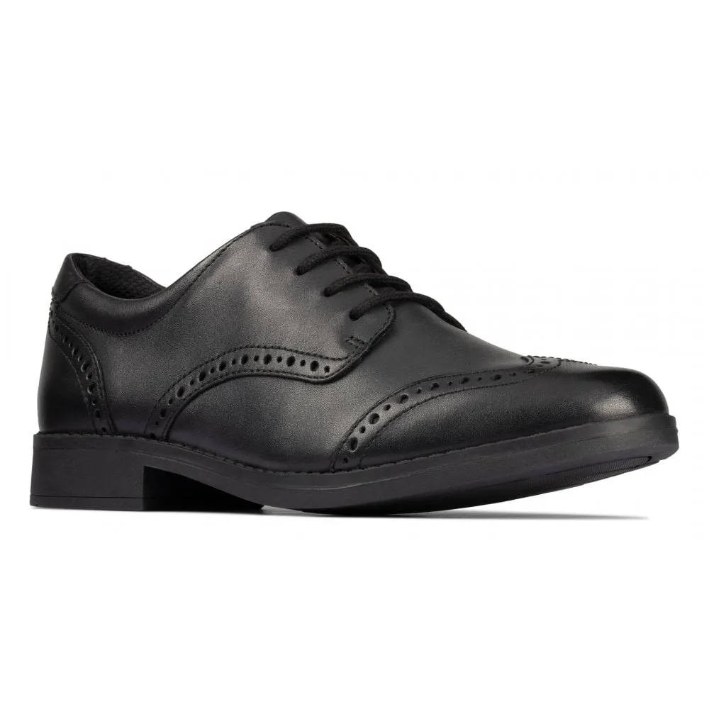 Clarks Aubrie Craft Girls School Shoe - Black Leather
