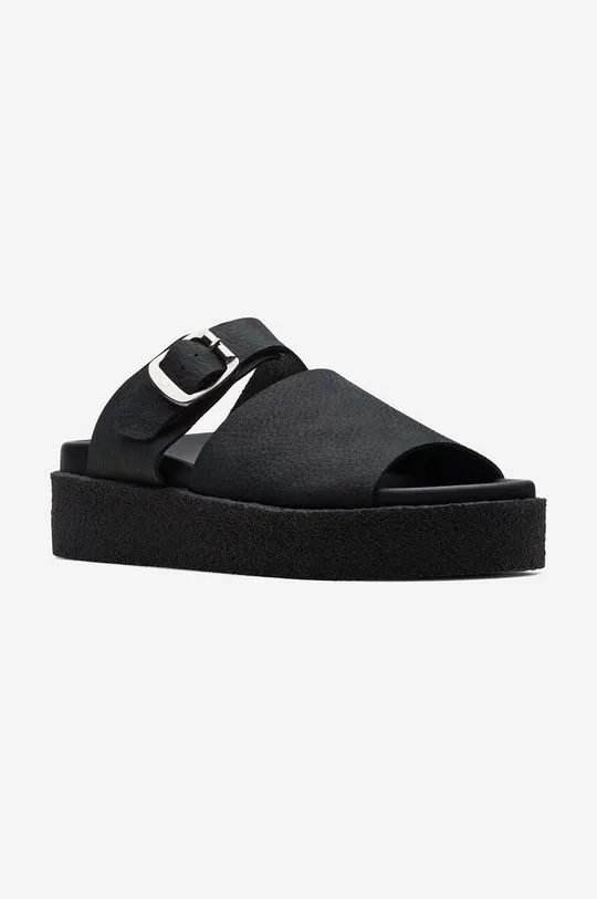 Clarks leather sliders Crepe Slide women's black color 26172567