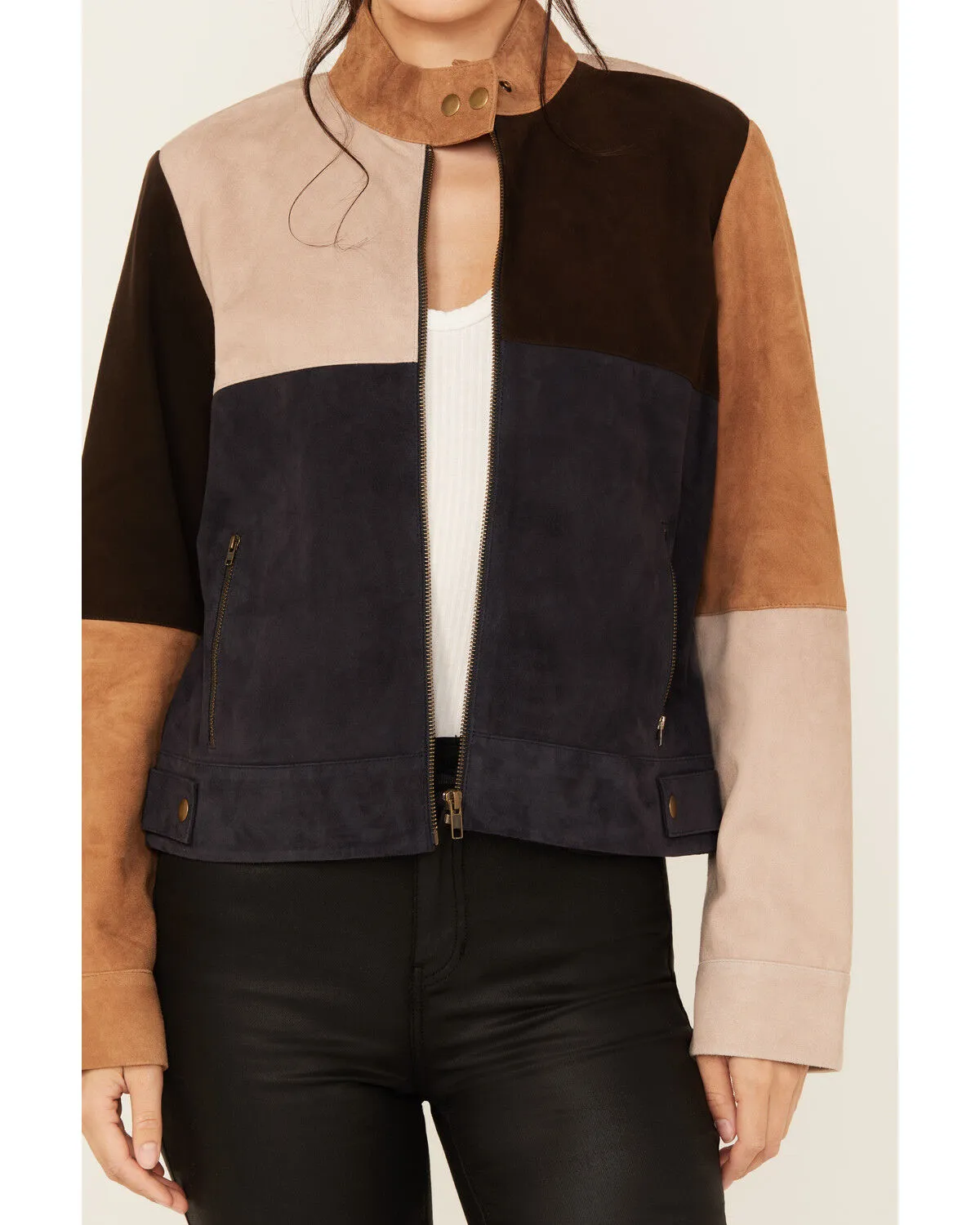 Cleo + Wolf Women's Carter Colorblock Suede Zip-Up Jacket