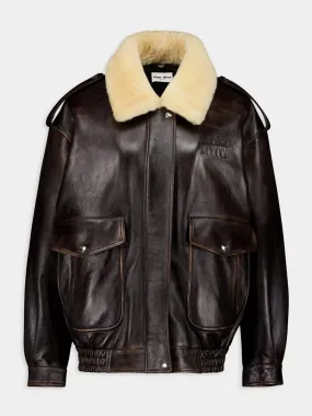 Coffee Nappa Leather Bomber Jacket