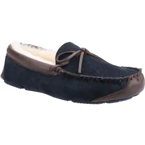 Cotswold Northwood Sheepskin Moccasin Slipper Navy