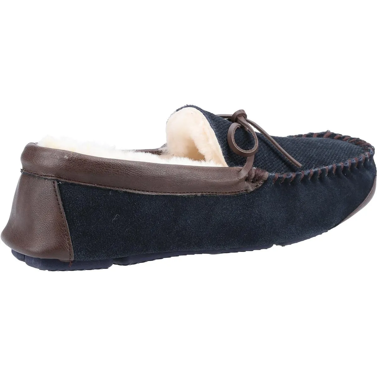 Cotswold Northwood Sheepskin Moccasin Slipper Navy